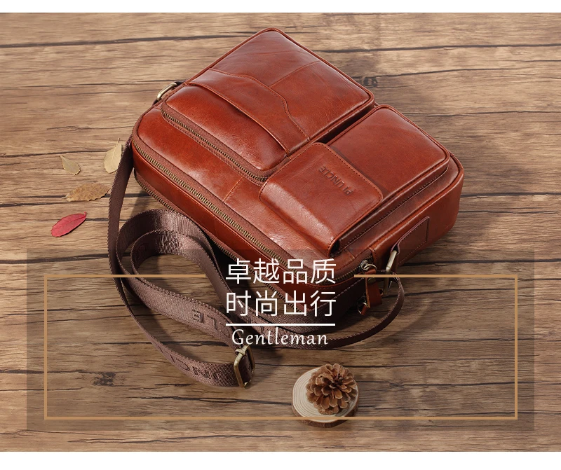 Genuine Leather Men's Messenger Bag Men shoulder Business Laptop Bag Briefcase Document Cross Body Oil Wax Cowhide Male Handbags