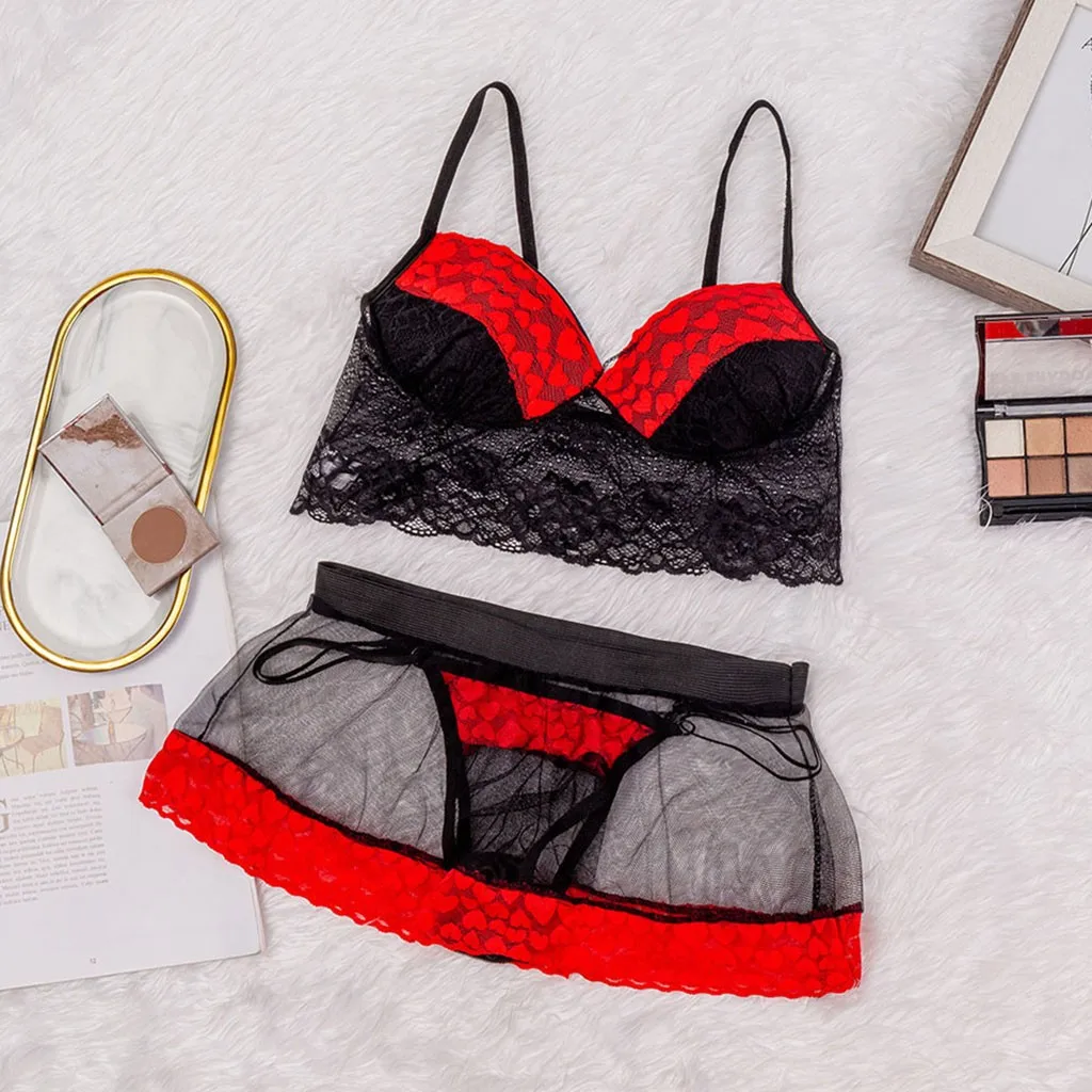 Женское нижнее белье с принтом в виде сердца 3 шт. размера плюс бюстгальтер