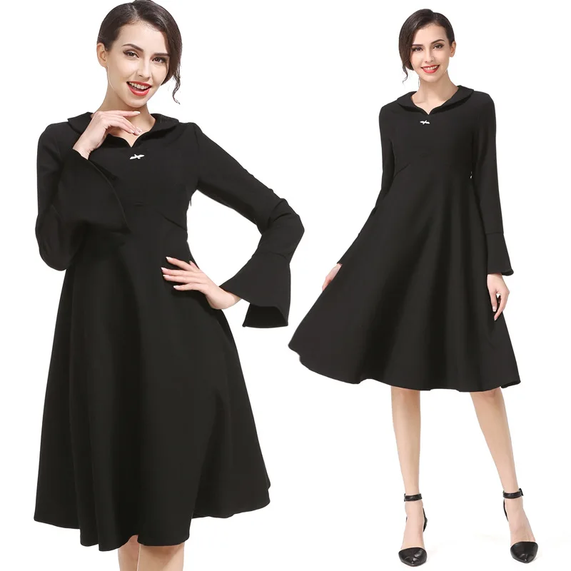 

6305 # New Style Elegant Goddess Fold-down Collar Palace Retro Large Size Embroidery Dress