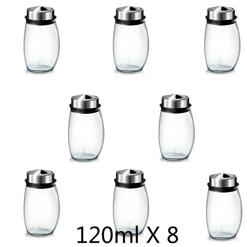 8pcs bottles Вращающийся графинчик из нержавеющей стали приправ специй Набор банок соль и перец шейкеры приправа спреи кухонный инструмент - Цвет: 8pcs bottles