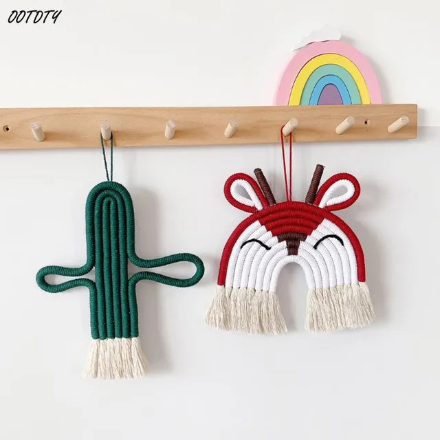 Hand-Woven Rainbow Tapestry Ornaments Wall Tassel Hanging Pendant Cartoon Lion Hanging Toys Kids Baby Room Home Art Decoration 4