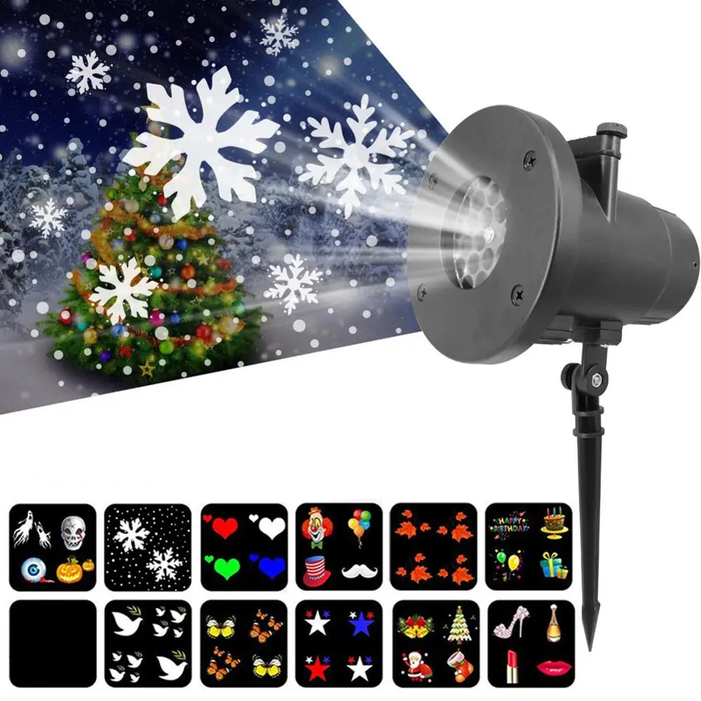 Christmas LED Laser Projector Lights Snowflake Film Projector Light 12 Patterns Party Christmas Decoration Lights