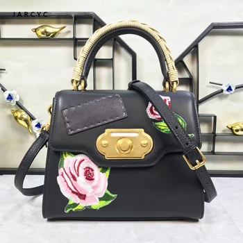 

Summer Genuine Leather Women Handbag Satchel Bag Flower Painted Shoulder Bag Real Cow Leather Tote Luxury Famous Brand Designer