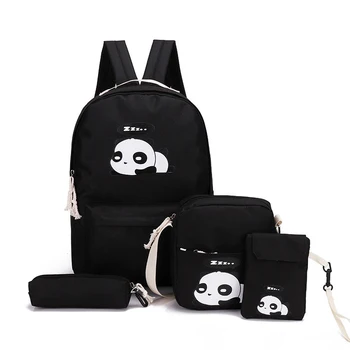 

panda bag female canvas school backpack set for boys with girls teenagers laptop bagpack women crossbody pencil case child