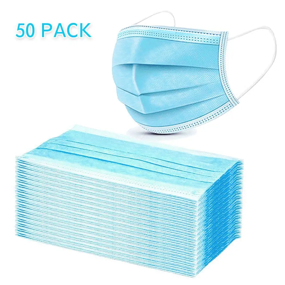

In stock 50Pcs Disposable Mouth Face Masks Face 3-layer Respirator Mask Dust-Proof Personal Protection for Kids Adult Prevent V