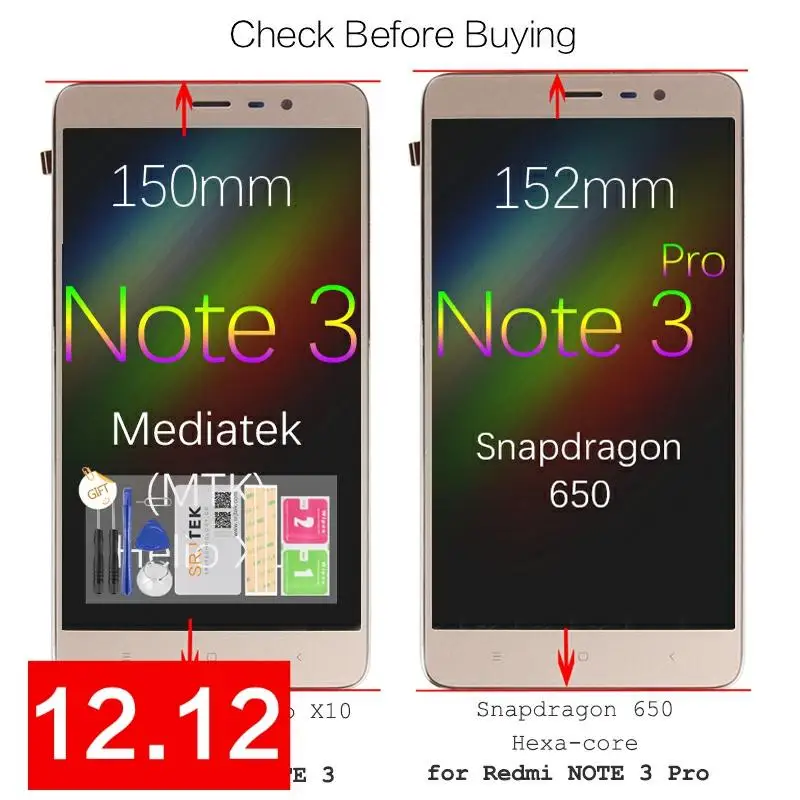 150 мм MTK для оригинального XIAOMI Redmi Note 3 ЖК-дисплей сенсорный экран с рамкой 152 Pro lcd SE