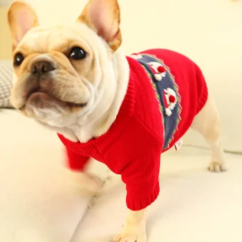 

Red Cotton Christmas Dog sweater Fat Animal S XL Pugs Puppies French Bulldog Terrier Yorkie Winter Autumn Vest Shirt Coat Supply