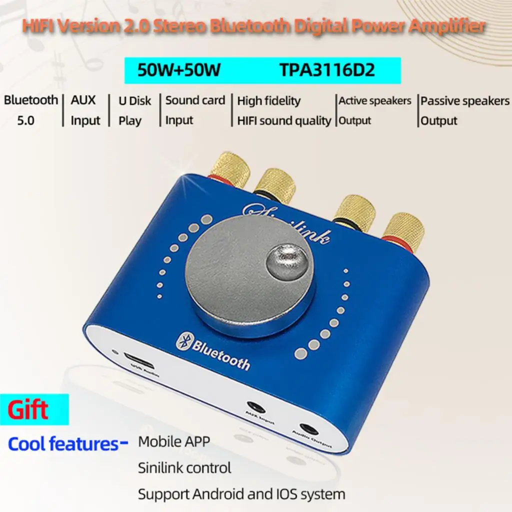 XY-KA50H 50W + плата мини-усилителя Bluetooth 5 0 Модуль TPA3116D2 HIFI 2 Stereo Speaker Digital Audio Power APP AUX |