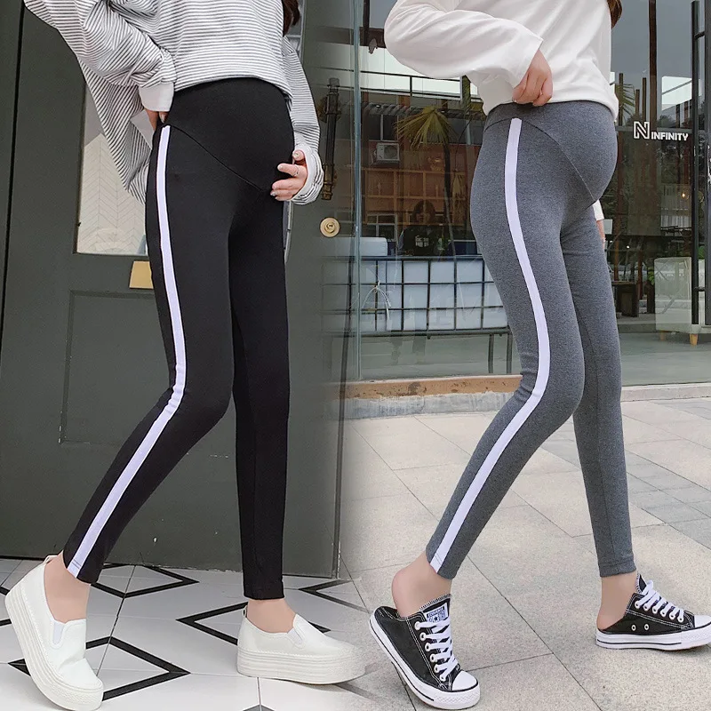 

2019 Spring New Style Maternity Clothes Leggings Korean-style Fashion Mom Low-Rise Bilateral Stripes Sports Casual Skinny Trouse