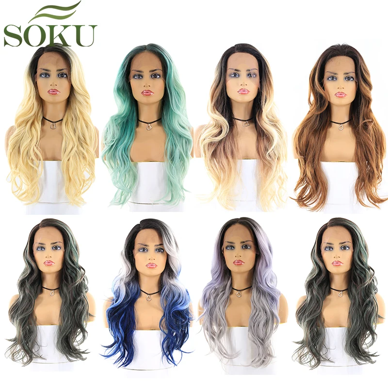 Синтетический Синтетические волосы на кружеве парики для Для женщин SOKU эффектом деграде(переход от темного к Цвет длинные волнистые синтетические волосы парик с волосами младенца бесклеевого термостойкие волокна волос парик