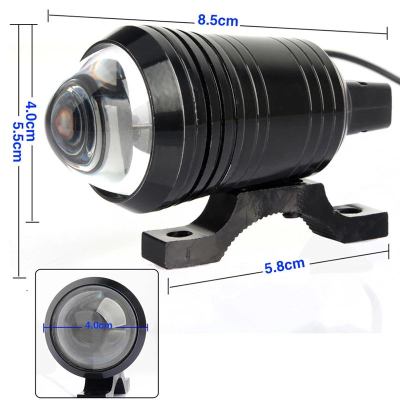 Универсальный 12 Вт U1 рыбий глаз светодиодный светильник для мотоцикла, головной светильник для вождения, противотуманная фара, ночная Рабочая лампа+ 1 шт. переключатель включения/выключения