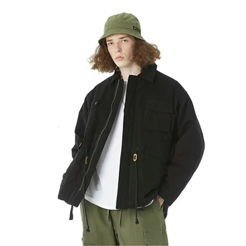 

Winter Coat Men Warmth Thickening Fashion Solid Color Casual Parka Men Multi-pocket Tooling Jacket Man Loose Cotton Clothes