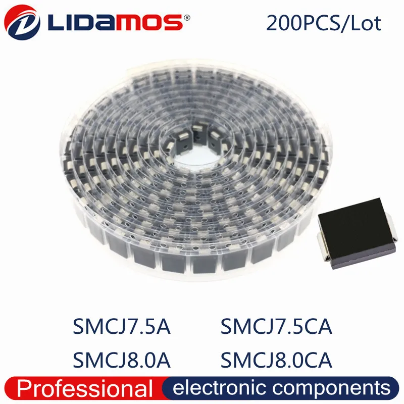 200 шт. TVS SMCJ7.5A GDP SMCJ7.5CA BDP SMCJ8.0A GDR SMCJ8.0CA BDR SMC DO-214AB SMD диод подавления переходников