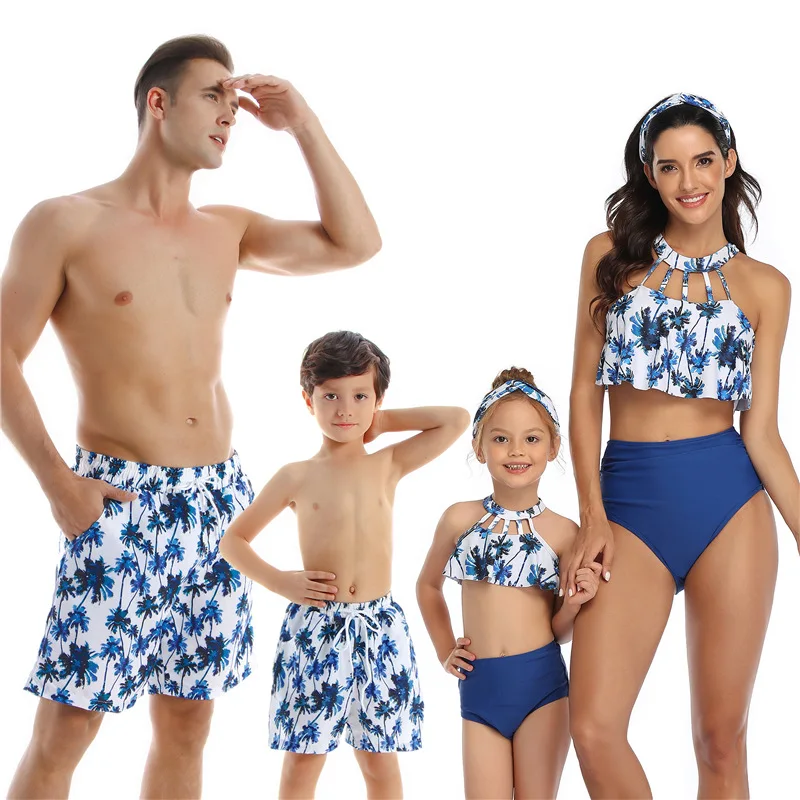 Одинаковые купальники для семьи; купальники для мамы и дочки; одежда для папы и сына; купальник «Мама и я» с высокой талией - Цвет: 007Style