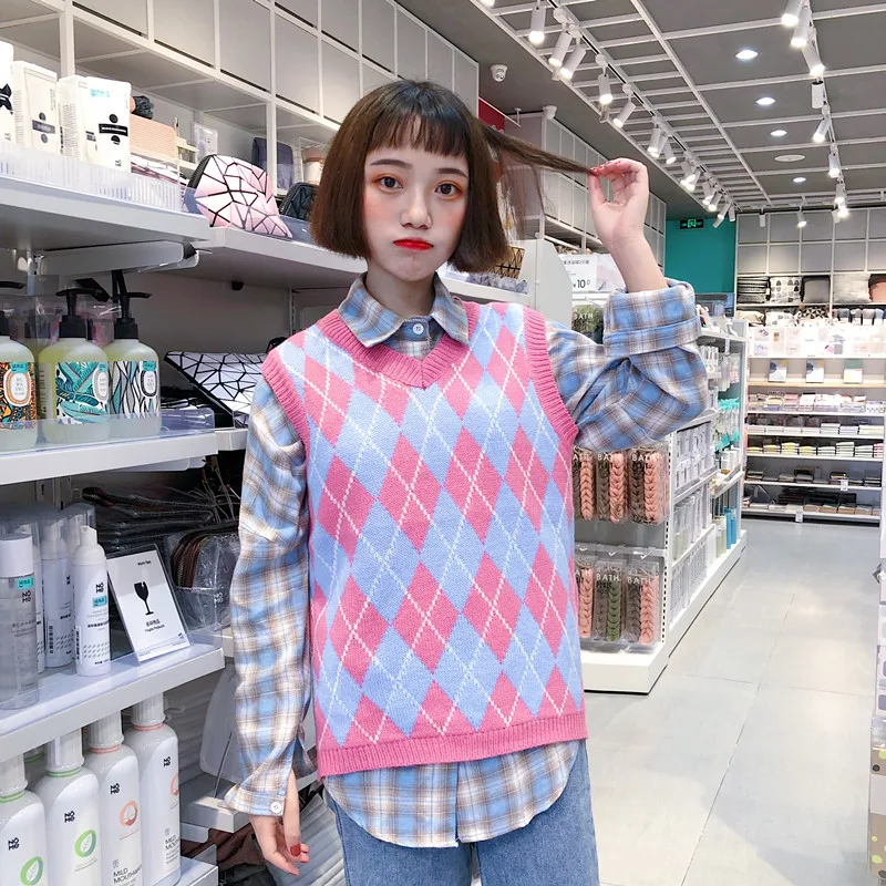 Жилеты женские с v-образным вырезом в полоску Kawaii Harajuku корейский стиль трикотажные студенческие простые универсальные повседневные женские пуловеры шикарные Горячие