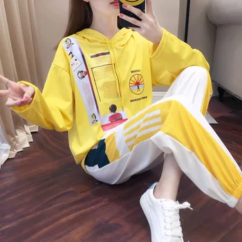 

Sweatshirt Women's Sport Suit 2020 Autumn Suit All-match Western Style Skinny Hong Kong-style Trousers Two-piece Set