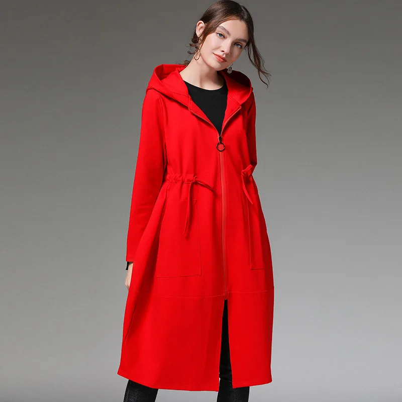 Новая женская одежда размера плюс, осенне-зимние женские пальто, женская ветровка с капюшоном, красная куртка Kpop MK330