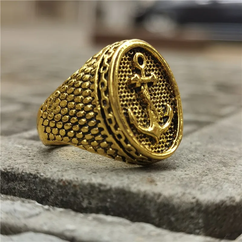 

Vintage Gold Anchor Rings Personality Punk Style Viking Pirate Ring Motorcycle Party Biker Rings for Men Women Hip Hop Jewelry