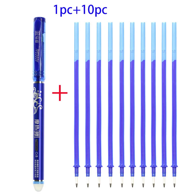 Стираемые резиновые чернила ручка набор стержень моющаяся ручка Волшебная шариковая ручка 0,5 мм синие чернила школьные офисные канцелярские принадлежности - Цвет: 1pen  10ink