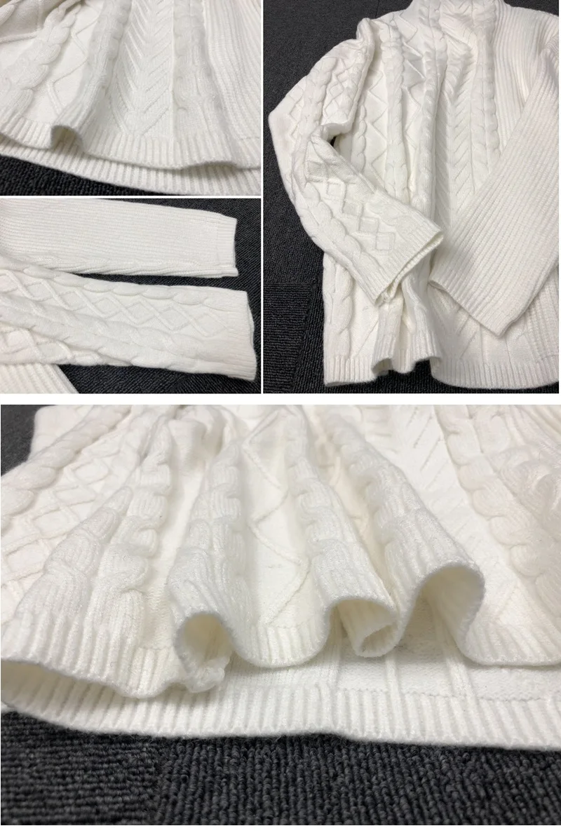 Зимний женский вязаный комплект из двух предметов, топ и брюки, кашемировая шерсть, свободный свитер-водолазка+ широкие брюки, комплект из 2 предметов