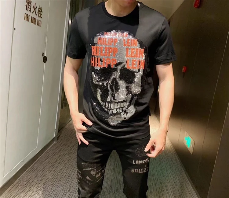 STARBAGS PP T-shirt с длинным рукавом мужской хлопок черный топ Череп Стиль Осень популярный логотип Половина рукава