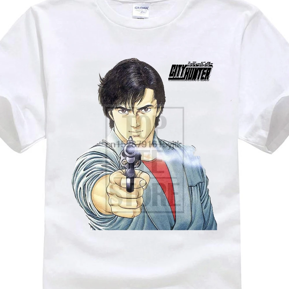 Классическая японская футболка Ryo Saeba City Hunter с мангой белая | Мужская одежда