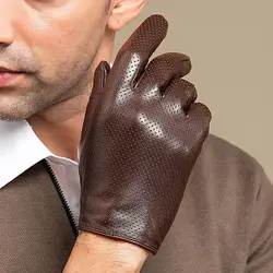 Fashion Men's Leather Glove Spring and Autumn Driving Gloves Driving Riding Hollow Breathable Single Layer Thin Sheepskin Gloves