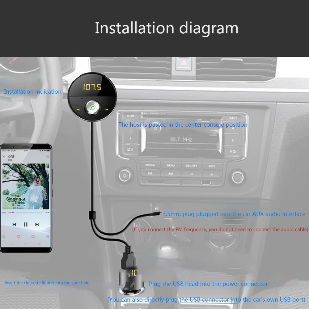 Автомобильный Bluetooth AUX аудио воспроизведение громкой связи Автомобильный 3,5 мм разъем аудио MP3-плеер с TF слотом беспроводной fm-передатчик Авто USB адаптер