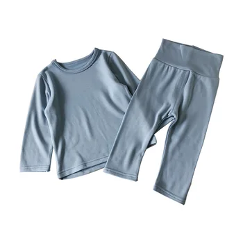 

2PCS WLG kids boys girl pajamas baby autumn winter thick solid long sleeve t shirt and pant set children casual warm clothes