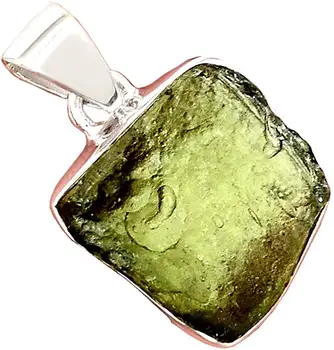 

Genuine Czech Moldavite Pendant 925 Sterling Silver, 27.5 mm, AP6705