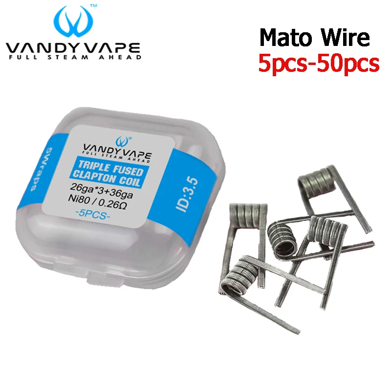 5 шт. 50 оригинальная Vandy Vape Тройная Плавленая катушка Clapton Mato Wire 26ga * 3 + 36ga Ni80 0.26ohm для