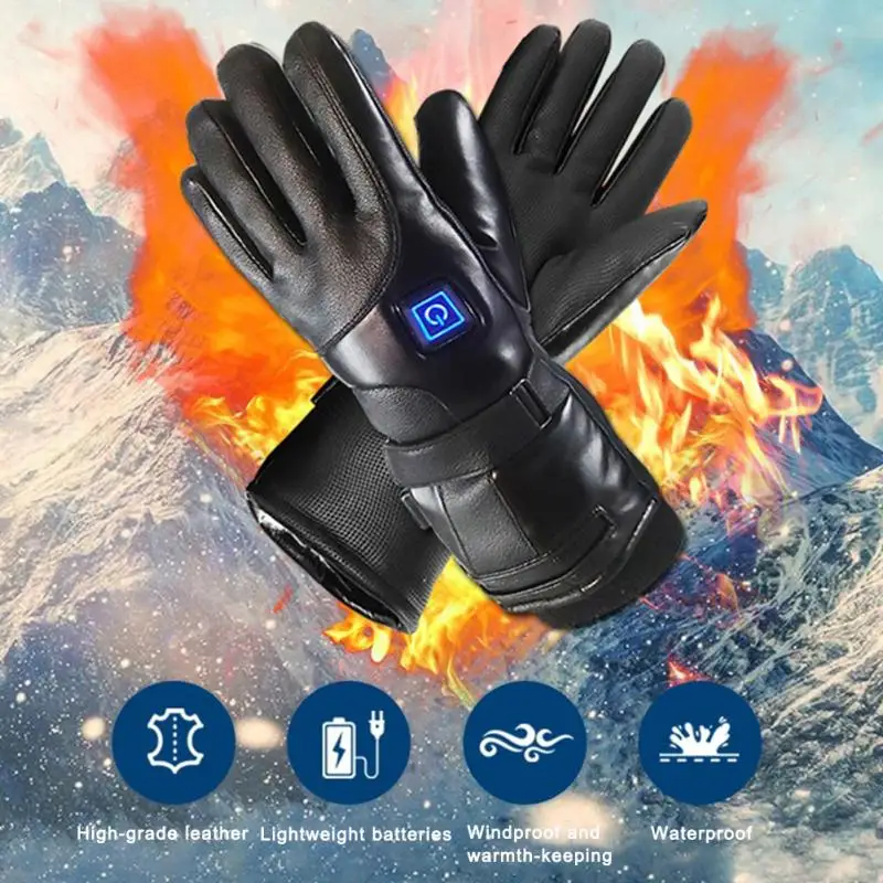 Зимние кожаные хлопковые лыжные перчатки с подогревом, перчатки для езды на мотоцикле и велосипеде с электрическим подогревом, Зимние перчатки для сноуборда+ 6,5 теплых часов