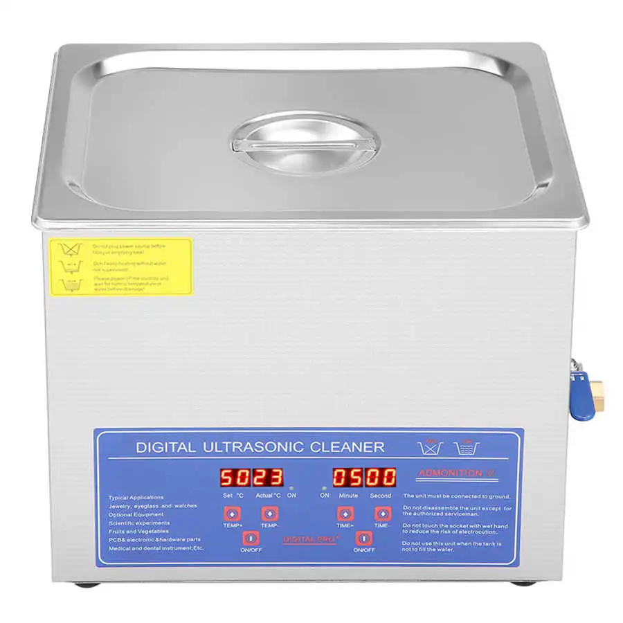 Máquina de limpieza Digital de 10L de acero inoxidable, limpiador ultrasónico tanque de baño, temporizador de 40kHz, pantalla LED, limpieza calentada al mismo tiempo
