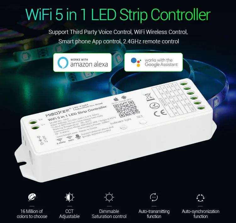 Milight WL5 WIFI LED Controller For RGB RGBW CCT Single color led strip light tape Amazon Alexa Voice phone App Remote Control