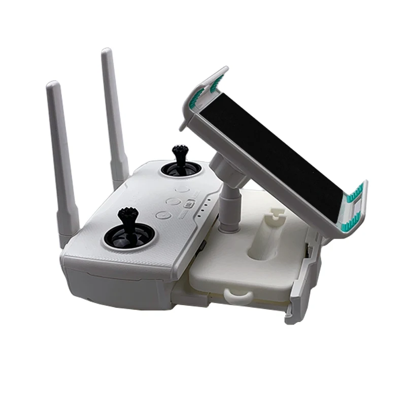 Support pour tablette et téléphone installé sur télécommande de drone Hubsan Zino, vue latérale.