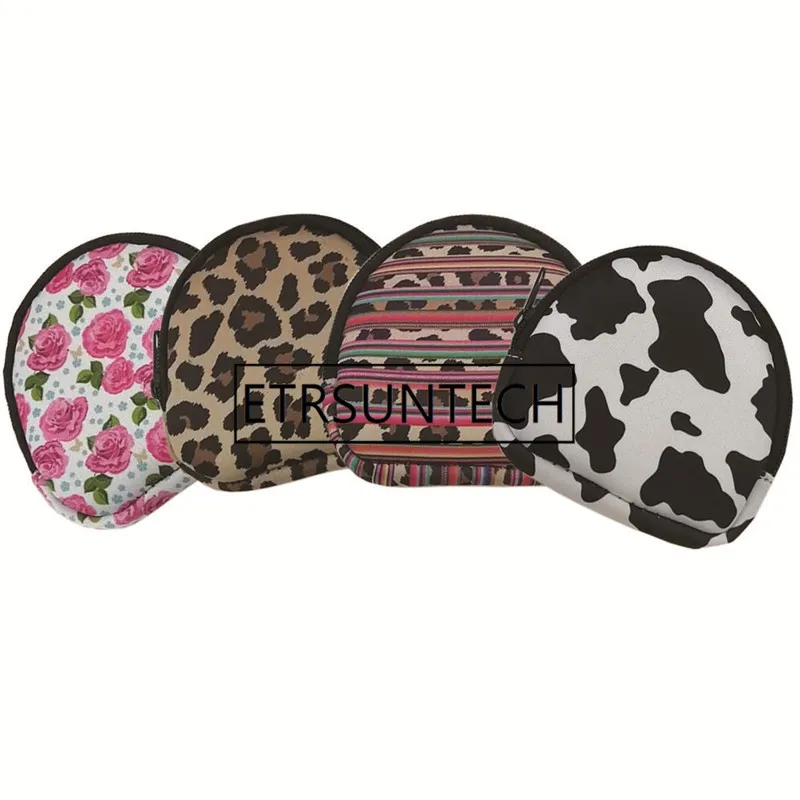 100 Teile/los 4 Stile Leopard Rose Tasche Neopren Kopfhörer Tasche Neopren Kleingeld Tasche 12x11,5 cm Großhandel – Detail 3