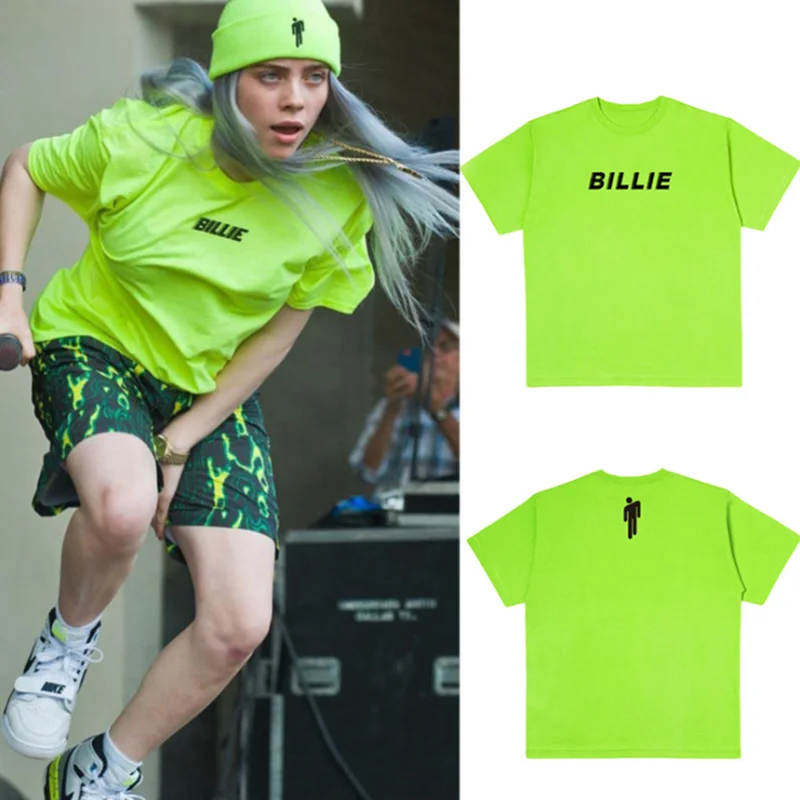 

2020 Billie Eilish Neon Green Hip Hop T Shirt Casual T-shirts O-Neck Short Sleeves Summer Men Couple Tshirt Fashion Tee Shirt