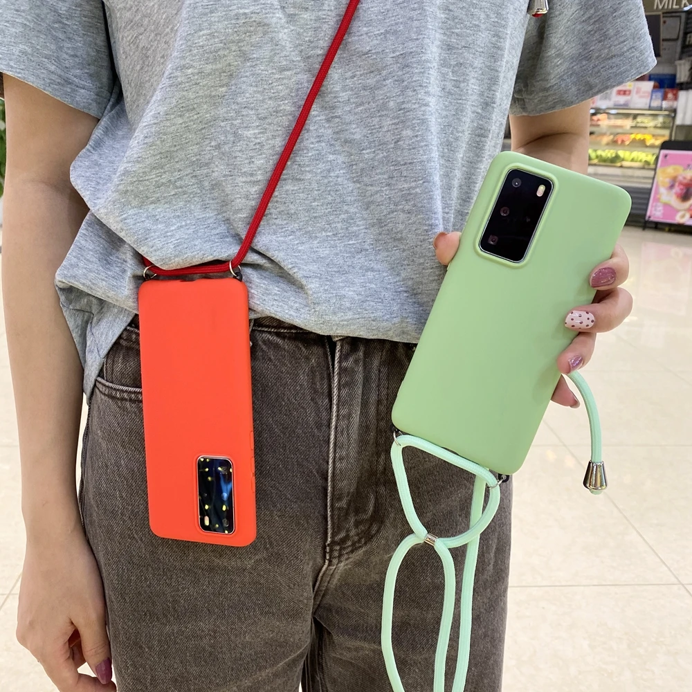 Liquid Silicone Strap Necklace Case For Samsung Galaxy Note 10 Plus 9 8 A40 A20 A30 A10 A80 A90 A10E A20E Soft TPU Cover | Мобильные