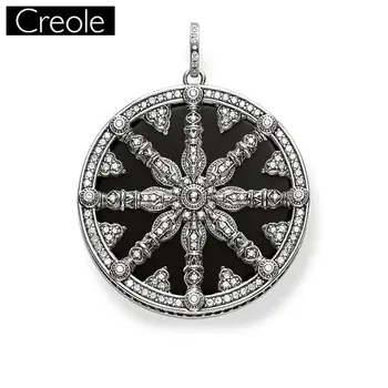 

Pendant Black Crystal Wheel 925 Sterling Silver For Women Men Fashion Karma Jewelry Gift Europe Punk Pendant Fit Necklace