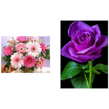 

2 Set Diamond Painting Flower 5D DIY Diamond Full Square Drill Painting with Diamonds Mosaic Daisy & Purple Rose