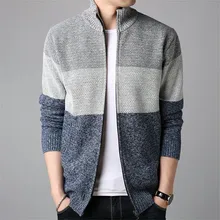 GustOmerD Autumn New Men's Sweater Casual Cardigan Knit Plus Velvet Thickening Sweater Collar Colorblock Long Sleeve Sweater Men
