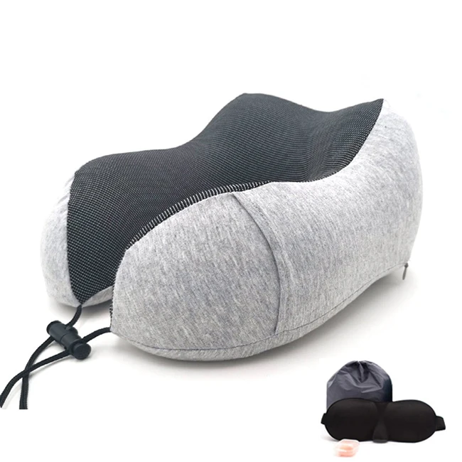 Gray Set Подушка для путешествий с эффектом памяти, подушка для шеи и шеи, подушка для самолета, автомобиля, офиса, подушка для сна, u-образная подушка для головы, поддержка подбородка - Цвет: Gray Set