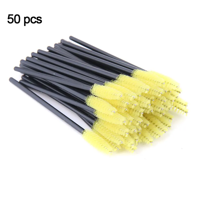 50 pcs yellow Щетка для ресниц Макияж щеточки Одноразовые Тушь для ресниц палочки Аппликатор Spoolers ресницы косметические кисти макияж инструменты заводская цена - Handle Color: 50 pcs yellow