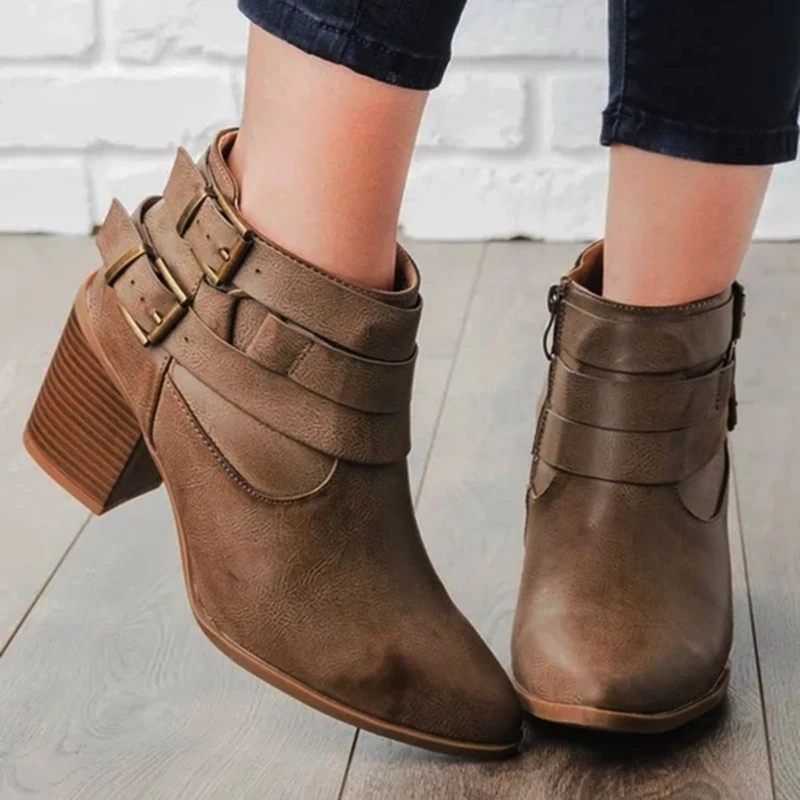 

PUIMENTIUA 2019 New Autumn Winter Women Boots High Quality Solid Zipper European Ladies shoes PU Fashion high heels Boots 35-43