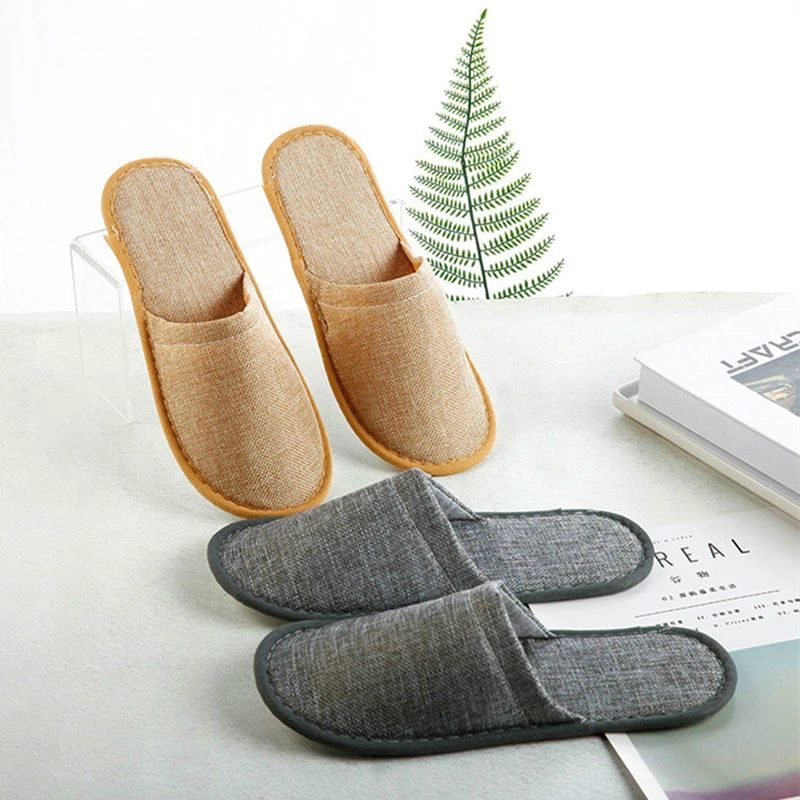 Zapatillas de Interior para invitados de casa para hombre y mujer, suministros desechables plegables portátiles, de lino, para Hotel, viaje, Spa, verano, 20 pares