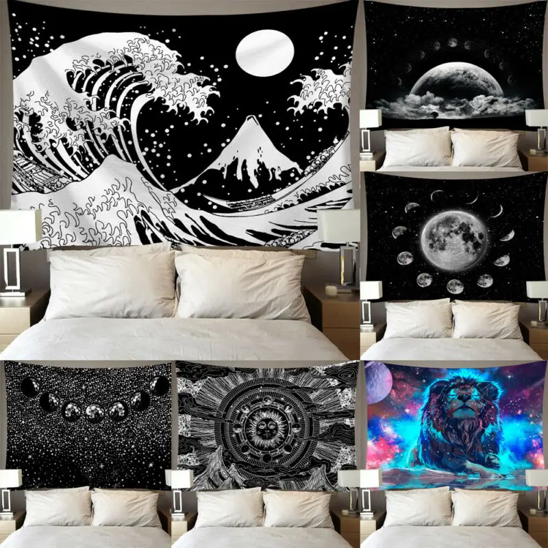 

95*73cm Fashion Tapestry Wall Hanging Tarot Card Polyester Lion Moon Star Mandala Pattern Blanket Tapestry Bedspread Home Decor
