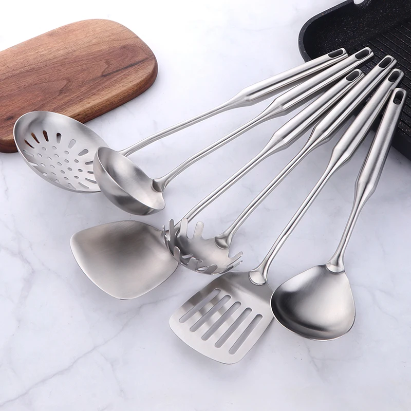 1PC Kitchen Silver Cooking Set 304 Stainless Steel Spatula Soup Spoon Special Cooking Shovel with Hollow Handle Kitchen Tools