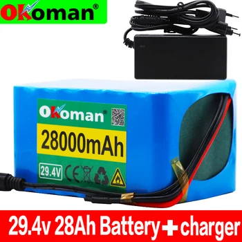 

100% 7S5P 24v 28Ah battery 250w 29.4V 28000mAh lithium-ion battery for wheelchair electric bicycle pack BMS + charger