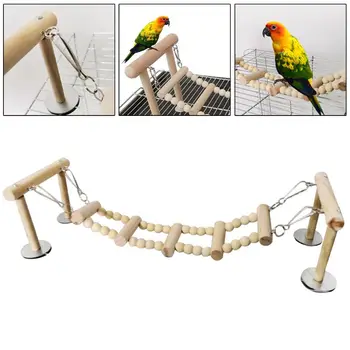 

Wooden Bird Perches Stand Toys Parrot Swing Climbing Ladder Parakeet Cockatiel Lovebirds Finches Play Gyms Playground
