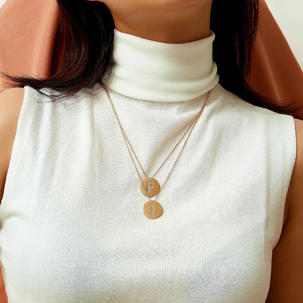 

Korean Ngemark A-Z Initial Letter Choker Necklace Simple Carved Currency Name Pendant Fine Long Chain Necklace Women Birthday Gi
